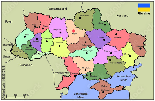 Karte mit Verwaltungsgliederung der Ukraine (mit Oblast)