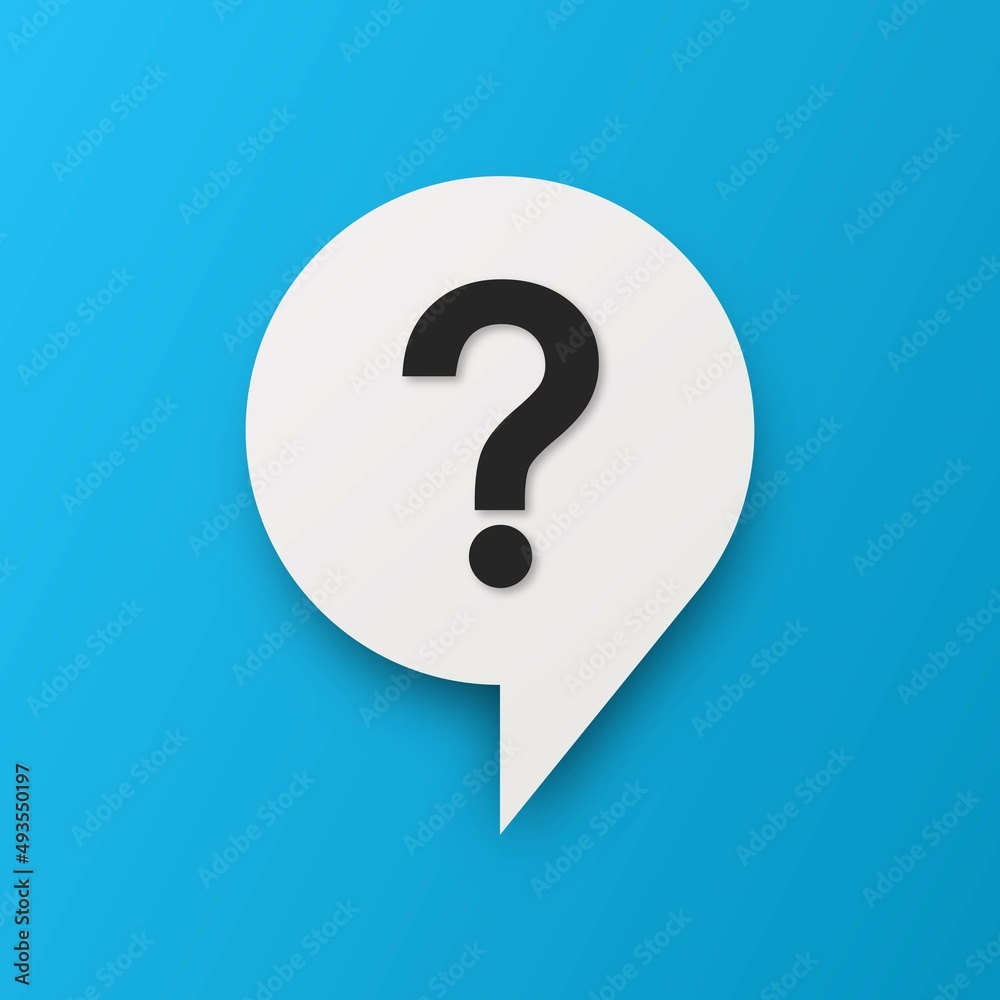 Blue square banner with chat bubble and question mark icon. Help symbol. Blue square banner with chat bubble and question mark icon. Help symbol.