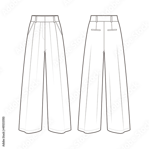Women's Wide-Leg Pants fashion vector sketch, Apparel template