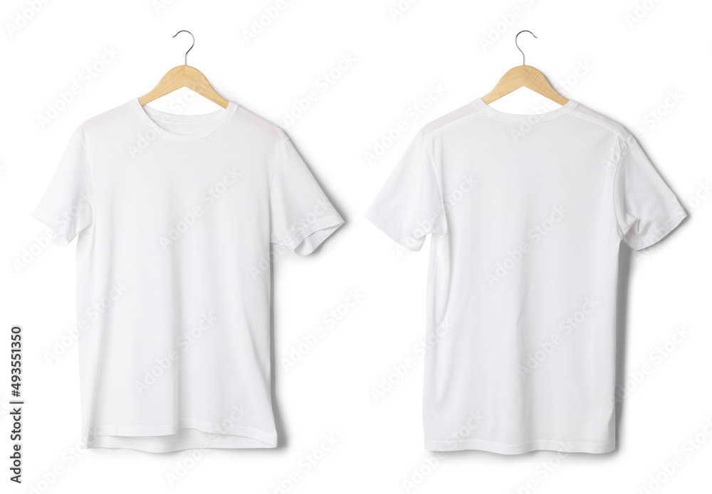 White T shirt mockup hanging isolated on white background with clipping ...