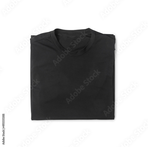 Black folded sport t-shirt mockup front and back isolated on white background with clipping path.