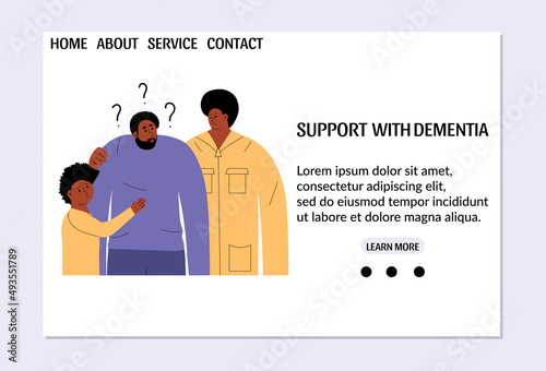 The concept of dementia, Alzheimer's disease. Grandpa doesn't recognize his family. Vector illustration