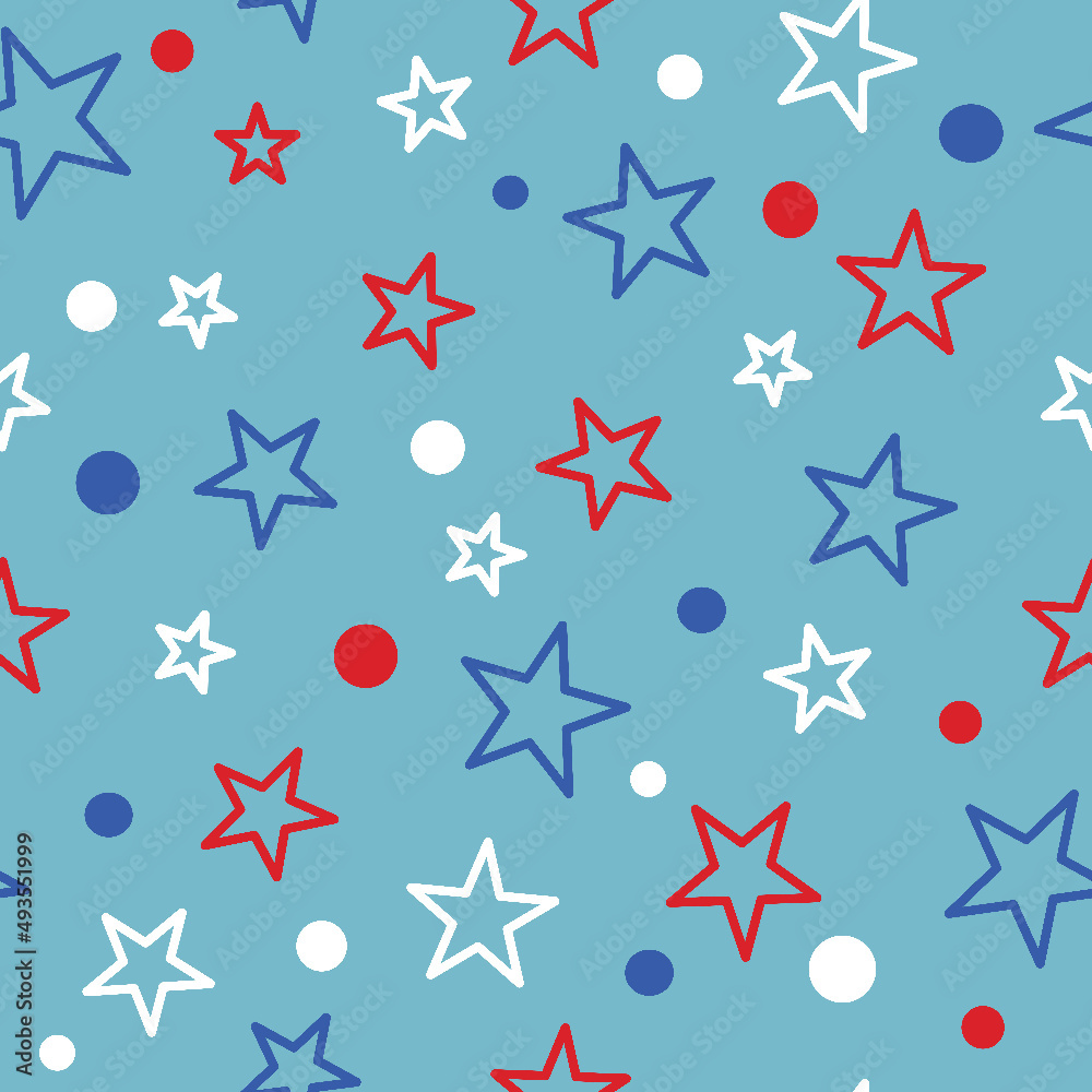 Fourth of July Tossed Stars Seamless Repeat Design