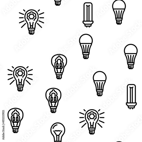 Bulb Lighting Electric Accessory Vector Seamless Pattern Thin Line Illustration