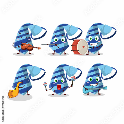 Cartoon character of blue tie playing some musical instruments
