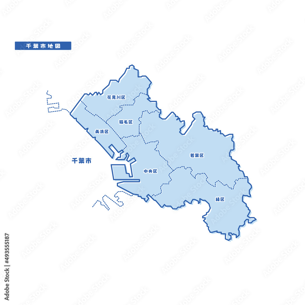 千葉市地図 シンプル淡青 市区町村