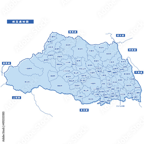 埼玉県地図 シンプル淡青 市区町村
