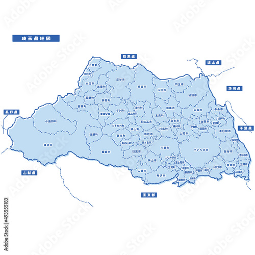 埼玉県地図 シンプル淡青 市区町村
