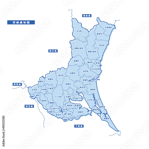 茨城県地図 シンプル淡青 市区町村
