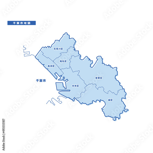 千葉市地図 シンプル淡青 市区町村