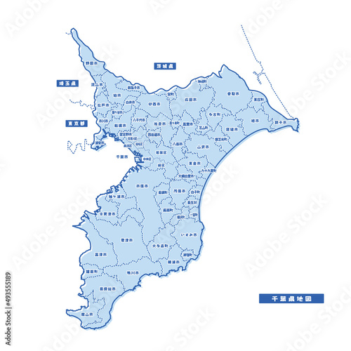 千葉県地図 シンプル淡青 市区町村