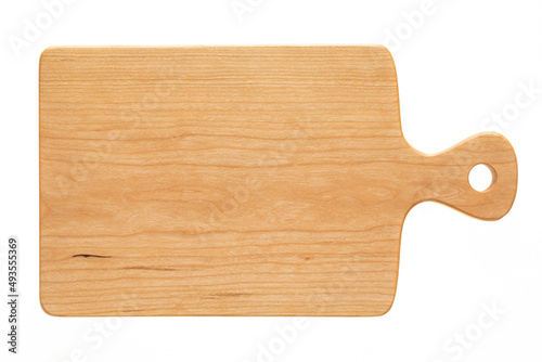 cutting board isolated on white background, Stylized handmade cherry wood chopping board