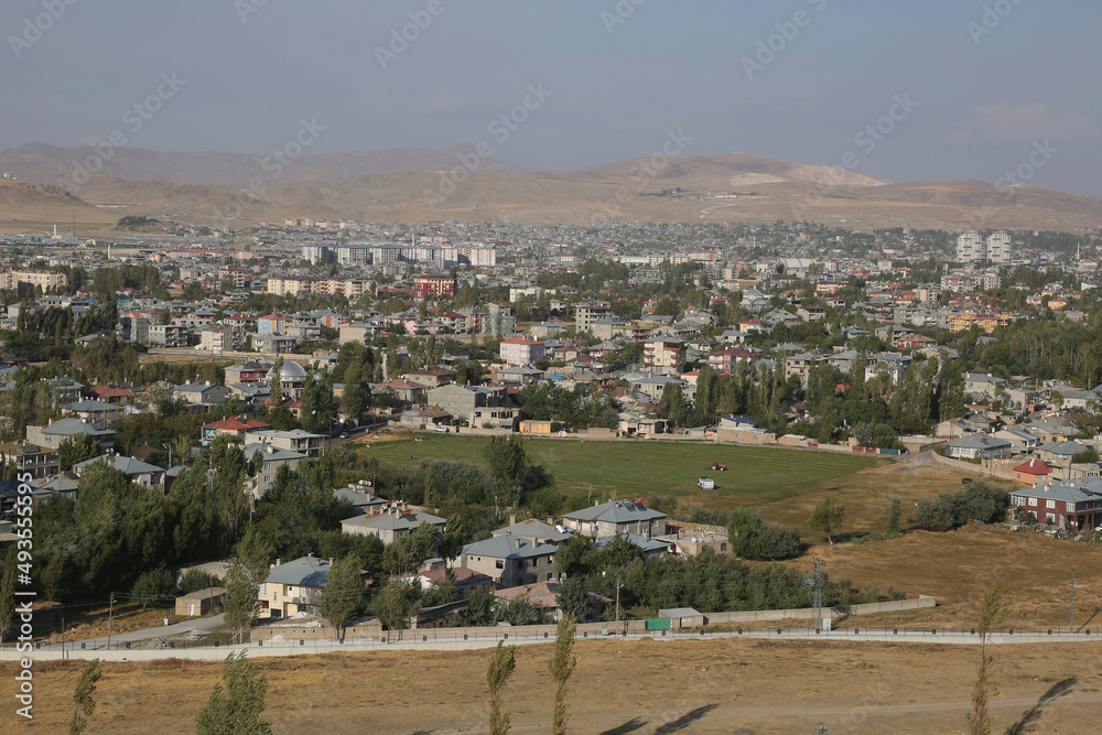 City of Van view from Van Castle in Eastern Anatolia, Turkey. City of Van has a long history as a major urban area.