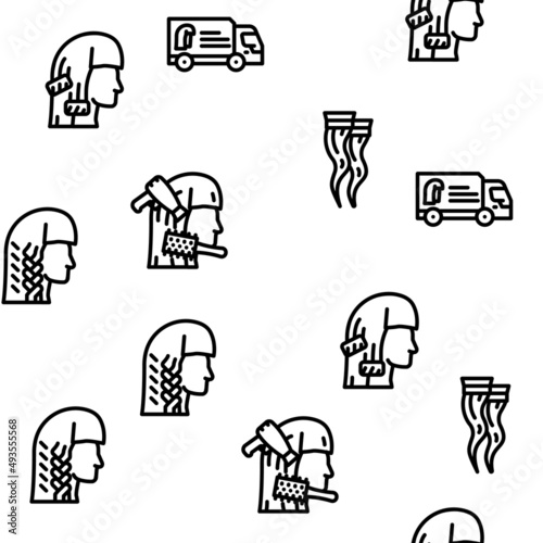 Hair Salon Hairstyle Service Vector Seamless Pattern Thin Line Illustration