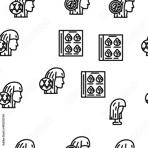 Hair Salon Hairstyle Service Vector Seamless Pattern Thin Line Illustration