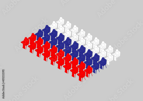 Student people 3D isometric icon pictogram Ukraine national flag pattern blue red and white color, Infographic population education concept, flat design illustration on background, copy space, vector