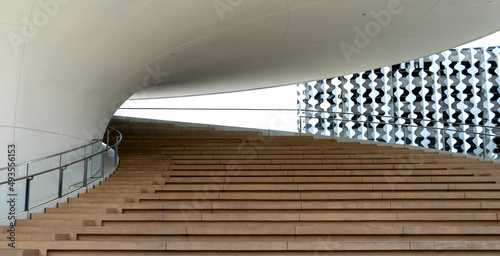 Exterior stairway in modern architecture using curves to create a sense of flow © Diane N. Ennis