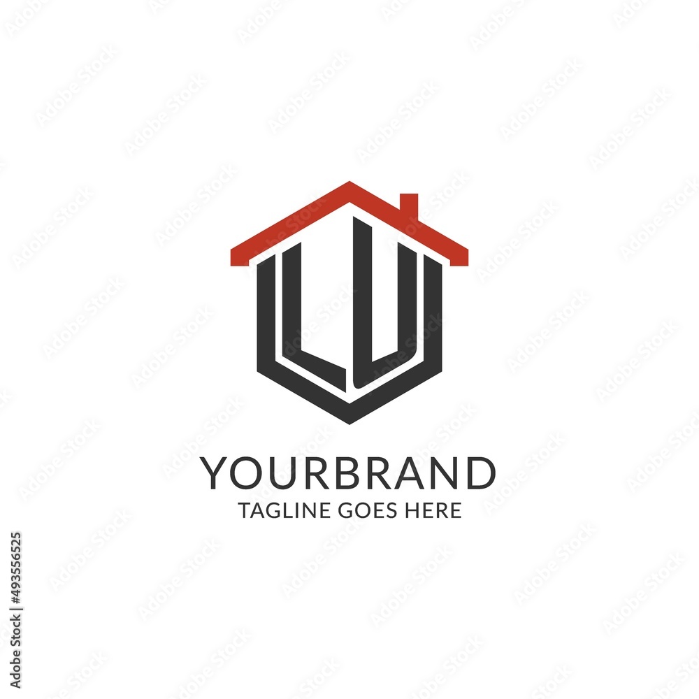 Initial logo LU monogram with home roof hexagon shape design, simple ...