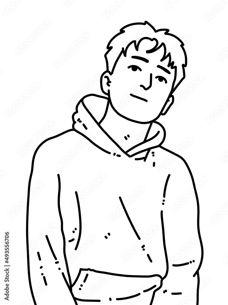 black and white of man cartoon on white background