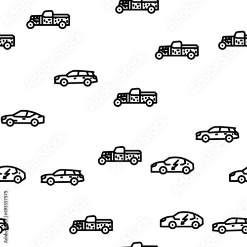 Car Transport Different Body Type Vector Seamless Pattern Thin Line Illustration