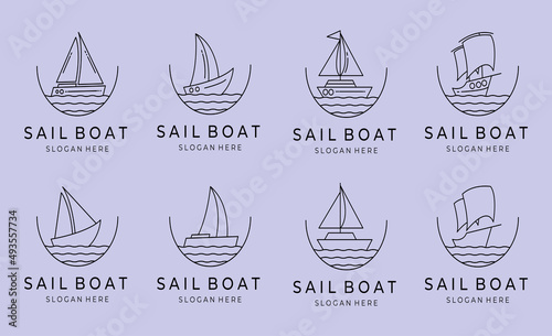 bundle of sailboat line art logo vector minimal symbol illustration design photo