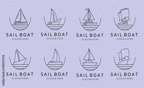 Tableau sur toile bundle of sailboat line art logo vector minimal symbol illustration design
