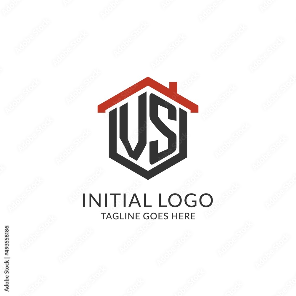Initial logo VS monogram with home roof hexagon shape design, simple ...