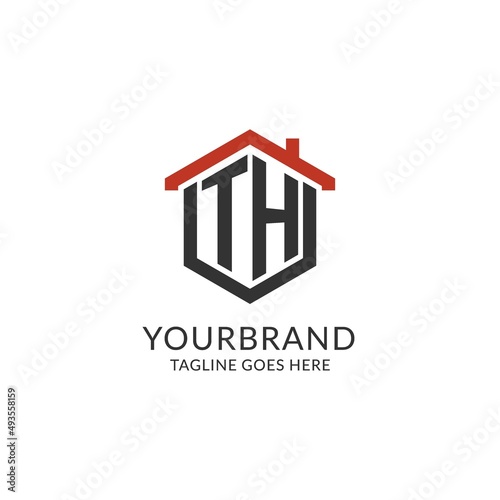Initial logo TH monogram with home roof hexagon shape design, simple and minimal real estate logo design
