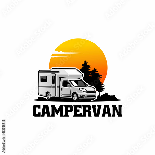 RV caravan - camper van illustration logo vector