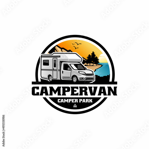 RV caravan - camper van illustration logo vector