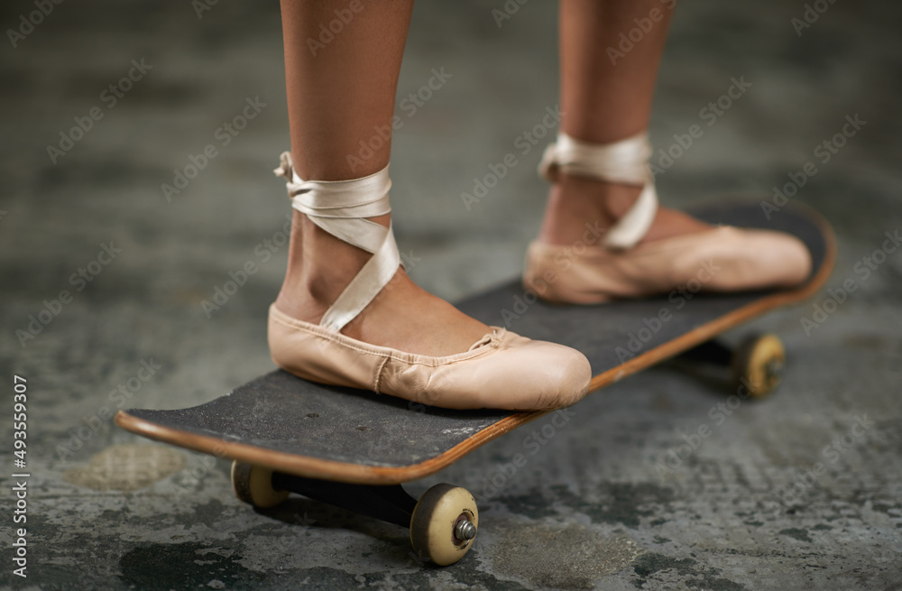 Smerig Bewijzen organiseren Grace on wheels. A cropped image of a woman in ballet slippers on a  skateboard. Stock Photo | Adobe Stock