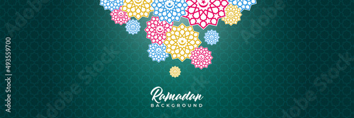 Islamic background, Gift box, lantern, green crescent moon on white. Design concept of ramadan kareem, mawlid, iftar,isra and miraj or eid al fitr adha, copy space text area. Vector illustration