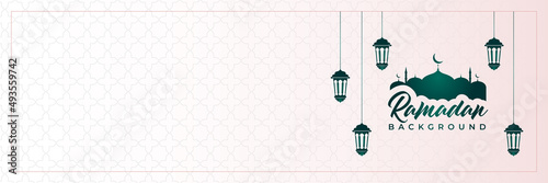 Islamic background, Gift box, lantern, green crescent moon on white. Design concept of ramadan kareem, mawlid, iftar,isra and miraj or eid al fitr adha, copy space text area. Vector illustration