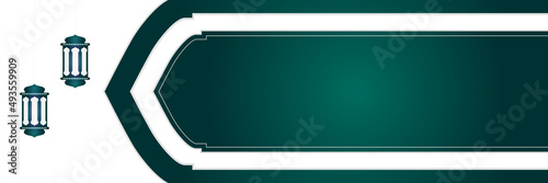 Islamic background, Gift box, lantern, green crescent moon on white. Design concept of ramadan kareem, mawlid, iftar,isra and miraj or eid al fitr adha, copy space text area. Vector illustration