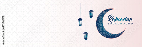Islamic background, Gift box, lantern, blue crescent moon on white. Design concept of ramadan kareem, mawlid, iftar,isra and miraj or eid al fitr adha, copy space text area. Vector illustration