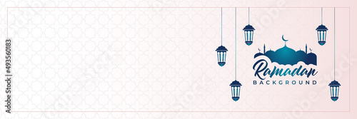 Islamic background, Gift box, lantern, blue crescent moon on white. Design concept of ramadan kareem, mawlid, iftar,isra and miraj or eid al fitr adha, copy space text area. Vector illustration