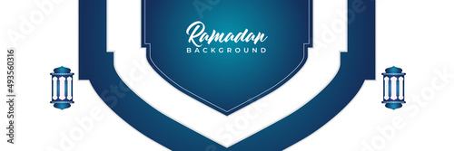 Islamic background, Gift box, lantern, blue crescent moon on white. Design concept of ramadan kareem, mawlid, iftar,isra and miraj or eid al fitr adha, copy space text area. Vector illustration