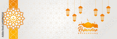 Islamic background, Gift box, lantern, fresh crescent moon on white. Design concept of ramadan kareem, mawlid, iftar,isra and miraj or eid al fitr adha, copy space text area. Vector illustration