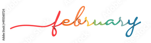 February Handwriting Colorful Lettering Calligraphy Isolated on White Background. Months of The Year