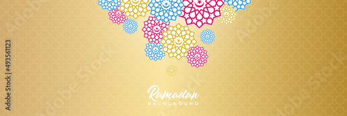 Islamic background, Gift box, lantern, white gold crescent moon on white. Design concept of ramadan kareem, mawlid, iftar,isra and miraj or eid al fitr adha, copy space text area. Vector illustration
