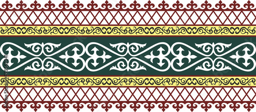 Vector seamless colored Kazakh national ornament, border, frame. Endless
Pattern of nomadic peoples of the great steppe, Kyrgyz, Mongol, Buryat, Kalmyk.