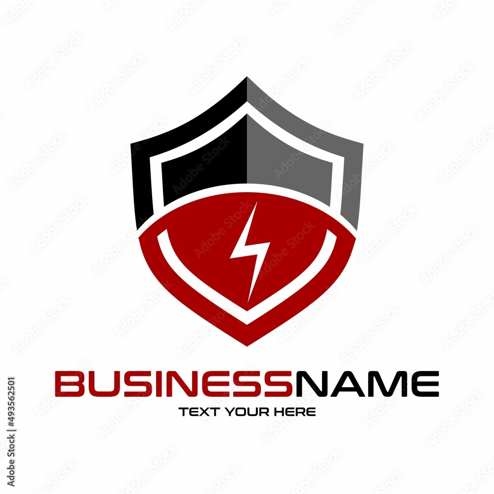 Energy shield safe vector logo with thunder or flash symbol. This logo is abstract and suitable for industrial and technology.