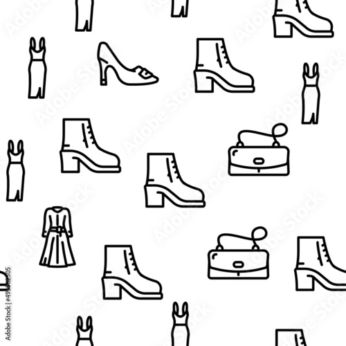 Fashion Store Garment And Shoes Vector Seamless Pattern Thin Line Illustration