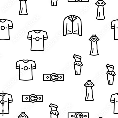 Fashion Store Garment And Shoes Vector Seamless Pattern Thin Line Illustration