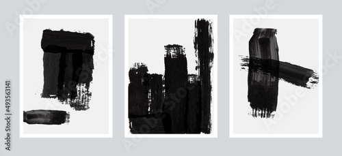 Set of 3 abstract artwork. Watercolor, oil, acrylic hand painted vector illustration. Rough brush stroke texture. 