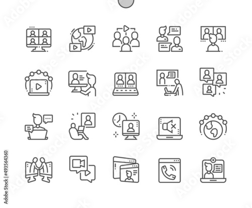Online meeting. Conference. Video call. Business and communication. Pixel Perfect Vector Thin Line Icons. Simple Minimal Pictogram