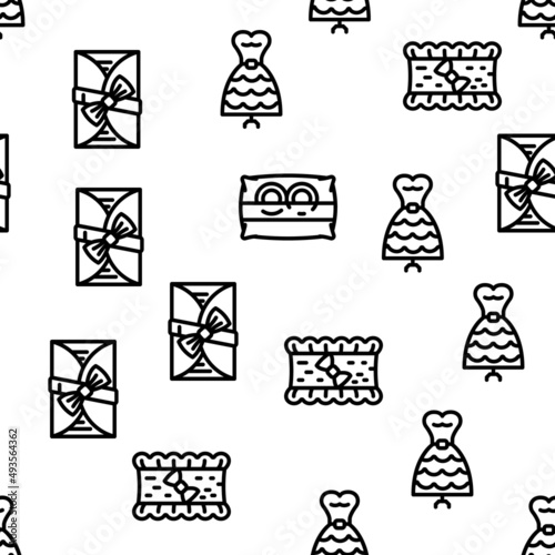 Bridal Shop Fashion Boutique Vector Seamless Pattern Thin Line Illustration