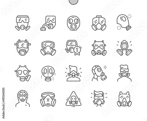 Gas mask. Respirator. Protective and security. Warning sign. Pixel Perfect Vector Thin Line Icons. Simple Minimal Pictogram