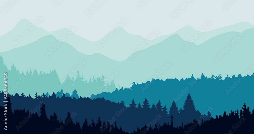 animated video parallax mountain forest with shades of blue