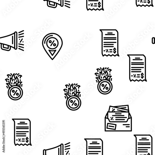 Promo And Advertising Coupon Vector Seamless Pattern Thin Line Illustration